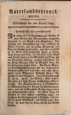 Vaterlandschronik (Deutsche Chronik) Dienstag 7. April 1789