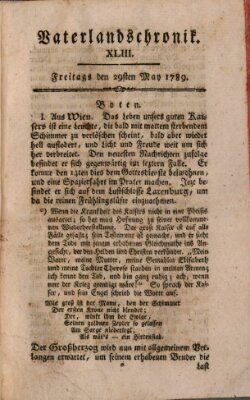 Vaterlandschronik (Deutsche Chronik) Freitag 29. Mai 1789