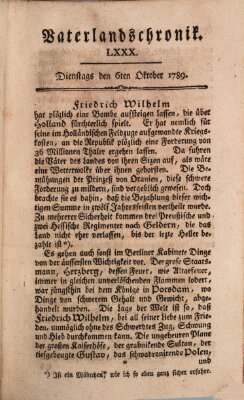 Vaterlandschronik (Deutsche Chronik) Dienstag 6. Oktober 1789