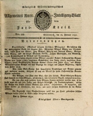 Allgemeines Amts- und Intelligenz-Blatt für den Jaxt-Kreis Mittwoch 16. Februar 1831