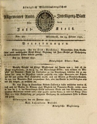 Allgemeines Amts- und Intelligenz-Blatt für den Jaxt-Kreis Mittwoch 23. Februar 1831