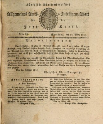 Allgemeines Amts- und Intelligenz-Blatt für den Jaxt-Kreis Samstag 26. März 1831