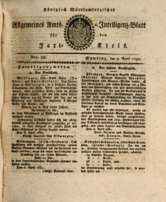 Allgemeines Amts- und Intelligenz-Blatt für den Jaxt-Kreis Samstag 9. April 1831