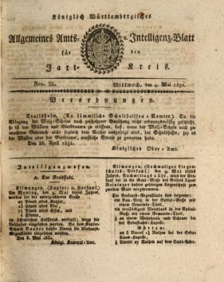 Allgemeines Amts- und Intelligenz-Blatt für den Jaxt-Kreis Mittwoch 4. Mai 1831