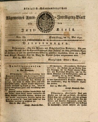 Allgemeines Amts- und Intelligenz-Blatt für den Jaxt-Kreis Samstag 14. Mai 1831