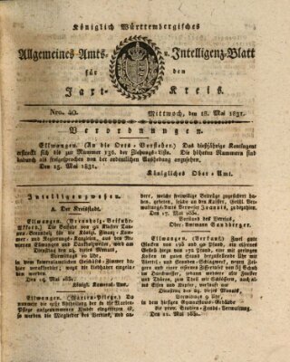 Allgemeines Amts- und Intelligenz-Blatt für den Jaxt-Kreis Mittwoch 18. Mai 1831