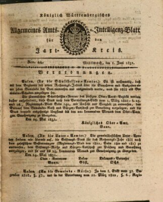 Allgemeines Amts- und Intelligenz-Blatt für den Jaxt-Kreis Mittwoch 1. Juni 1831