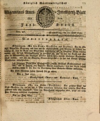 Allgemeines Amts- und Intelligenz-Blatt für den Jaxt-Kreis Samstag 11. Juni 1831