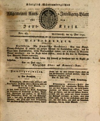 Allgemeines Amts- und Intelligenz-Blatt für den Jaxt-Kreis Mittwoch 15. Juni 1831