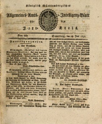 Allgemeines Amts- und Intelligenz-Blatt für den Jaxt-Kreis Samstag 18. Juni 1831