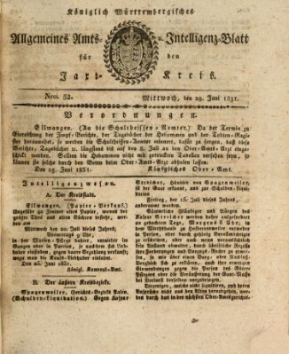 Allgemeines Amts- und Intelligenz-Blatt für den Jaxt-Kreis Mittwoch 29. Juni 1831