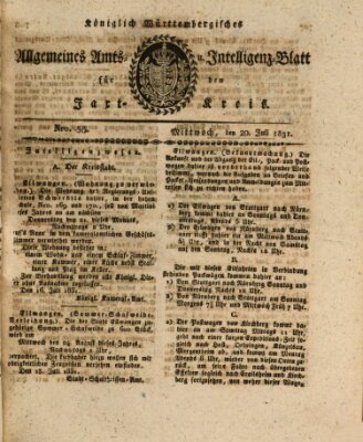 Allgemeines Amts- und Intelligenz-Blatt für den Jaxt-Kreis Mittwoch 20. Juli 1831
