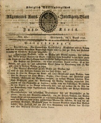 Allgemeines Amts- und Intelligenz-Blatt für den Jaxt-Kreis Mittwoch 3. August 1831