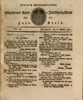 Allgemeines Amts- und Intelligenz-Blatt für den Jaxt-Kreis Mittwoch 17. August 1831