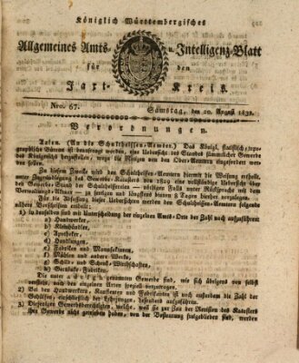 Allgemeines Amts- und Intelligenz-Blatt für den Jaxt-Kreis Samstag 20. August 1831