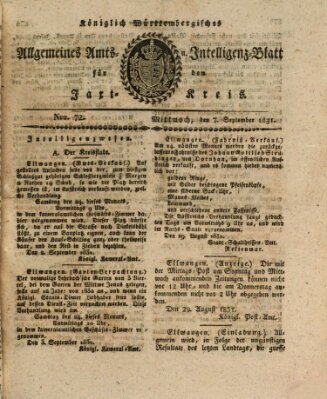 Allgemeines Amts- und Intelligenz-Blatt für den Jaxt-Kreis Mittwoch 7. September 1831