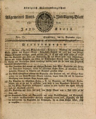 Allgemeines Amts- und Intelligenz-Blatt für den Jaxt-Kreis Samstag 24. September 1831