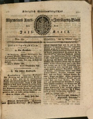 Allgemeines Amts- und Intelligenz-Blatt für den Jaxt-Kreis Samstag 15. Oktober 1831