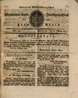 Allgemeines Amts- und Intelligenz-Blatt für den Jaxt-Kreis Mittwoch 19. Oktober 1831