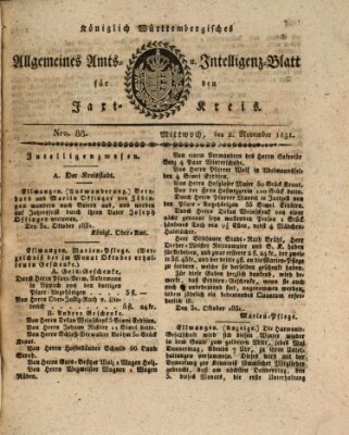 Allgemeines Amts- und Intelligenz-Blatt für den Jaxt-Kreis Mittwoch 2. November 1831