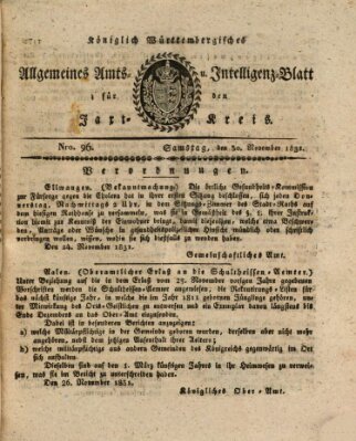 Allgemeines Amts- und Intelligenz-Blatt für den Jaxt-Kreis Mittwoch 30. November 1831