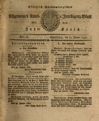 Allgemeines Amts- und Intelligenz-Blatt für den Jaxt-Kreis Samstag 28. Januar 1832