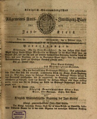 Allgemeines Amts- und Intelligenz-Blatt für den Jaxt-Kreis Mittwoch 1. Februar 1832