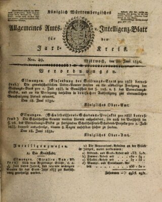 Allgemeines Amts- und Intelligenz-Blatt für den Jaxt-Kreis Mittwoch 20. Juni 1832