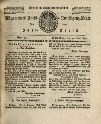 Allgemeines Amts- und Intelligenz-Blatt für den Jaxt-Kreis Samstag 30. Juni 1832