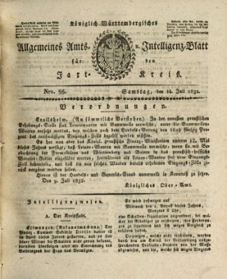 Allgemeines Amts- und Intelligenz-Blatt für den Jaxt-Kreis Samstag 14. Juli 1832