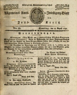 Allgemeines Amts- und Intelligenz-Blatt für den Jaxt-Kreis Samstag 18. August 1832