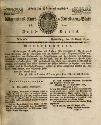 Allgemeines Amts- und Intelligenz-Blatt für den Jaxt-Kreis Samstag 25. August 1832