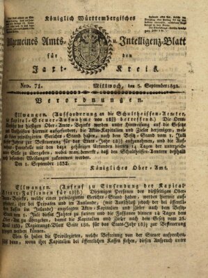 Allgemeines Amts- und Intelligenz-Blatt für den Jaxt-Kreis Mittwoch 5. September 1832