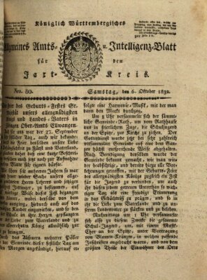 Allgemeines Amts- und Intelligenz-Blatt für den Jaxt-Kreis Samstag 6. Oktober 1832