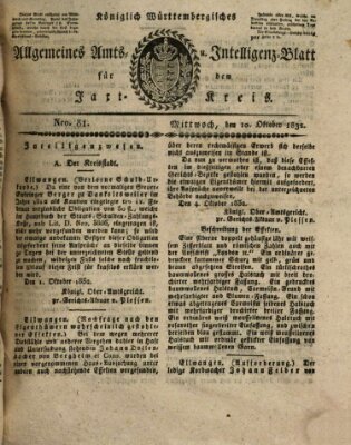 Allgemeines Amts- und Intelligenz-Blatt für den Jaxt-Kreis Mittwoch 10. Oktober 1832