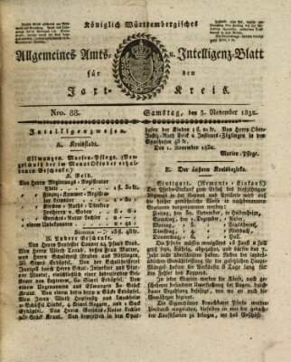 Allgemeines Amts- und Intelligenz-Blatt für den Jaxt-Kreis Samstag 3. November 1832