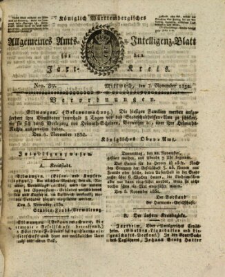 Allgemeines Amts- und Intelligenz-Blatt für den Jaxt-Kreis Mittwoch 7. November 1832