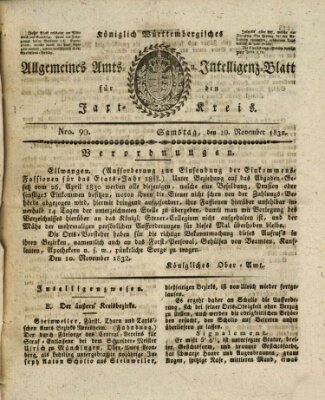 Allgemeines Amts- und Intelligenz-Blatt für den Jaxt-Kreis Samstag 10. November 1832