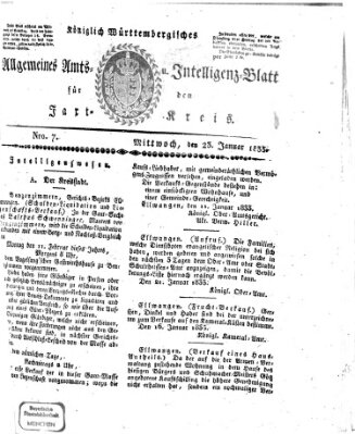 Allgemeines Amts- und Intelligenz-Blatt für den Jaxt-Kreis Mittwoch 23. Januar 1833