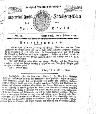 Allgemeines Amts- und Intelligenz-Blatt für den Jaxt-Kreis Mittwoch 6. Februar 1833