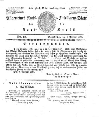 Allgemeines Amts- und Intelligenz-Blatt für den Jaxt-Kreis Samstag 9. Februar 1833