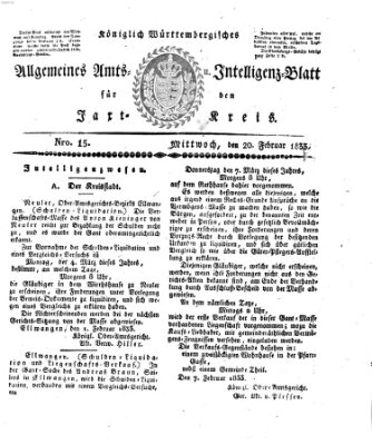 Allgemeines Amts- und Intelligenz-Blatt für den Jaxt-Kreis Mittwoch 20. Februar 1833