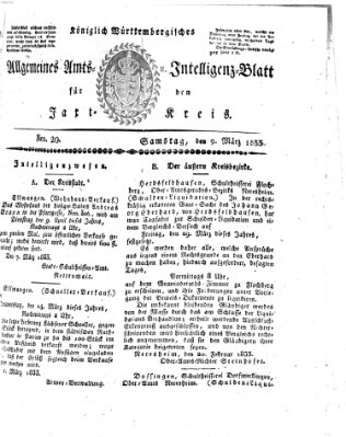 Allgemeines Amts- und Intelligenz-Blatt für den Jaxt-Kreis Samstag 9. März 1833