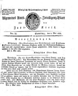 Allgemeines Amts- und Intelligenz-Blatt für den Jaxt-Kreis Samstag 4. Mai 1833
