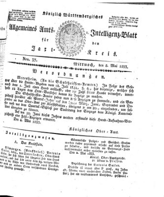 Allgemeines Amts- und Intelligenz-Blatt für den Jaxt-Kreis Mittwoch 8. Mai 1833