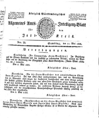 Allgemeines Amts- und Intelligenz-Blatt für den Jaxt-Kreis Samstag 11. Mai 1833