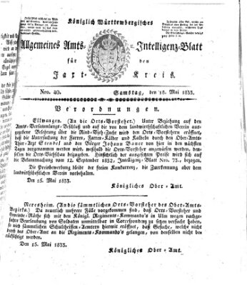 Allgemeines Amts- und Intelligenz-Blatt für den Jaxt-Kreis Samstag 18. Mai 1833