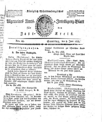 Allgemeines Amts- und Intelligenz-Blatt für den Jaxt-Kreis Samstag 8. Juni 1833