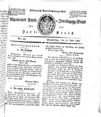 Allgemeines Amts- und Intelligenz-Blatt für den Jaxt-Kreis Samstag 15. Juni 1833