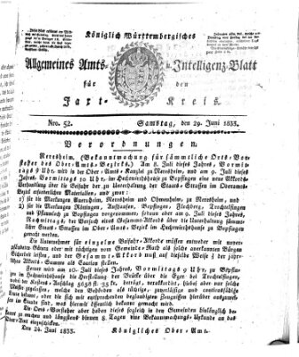 Allgemeines Amts- und Intelligenz-Blatt für den Jaxt-Kreis Samstag 29. Juni 1833